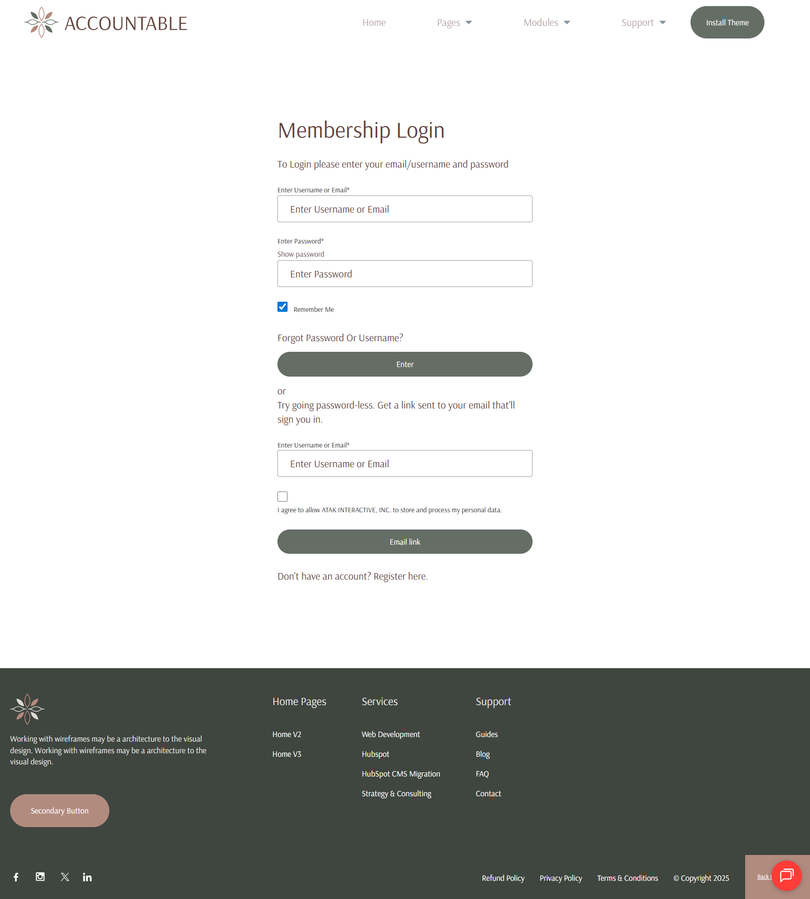 Membership Login Page