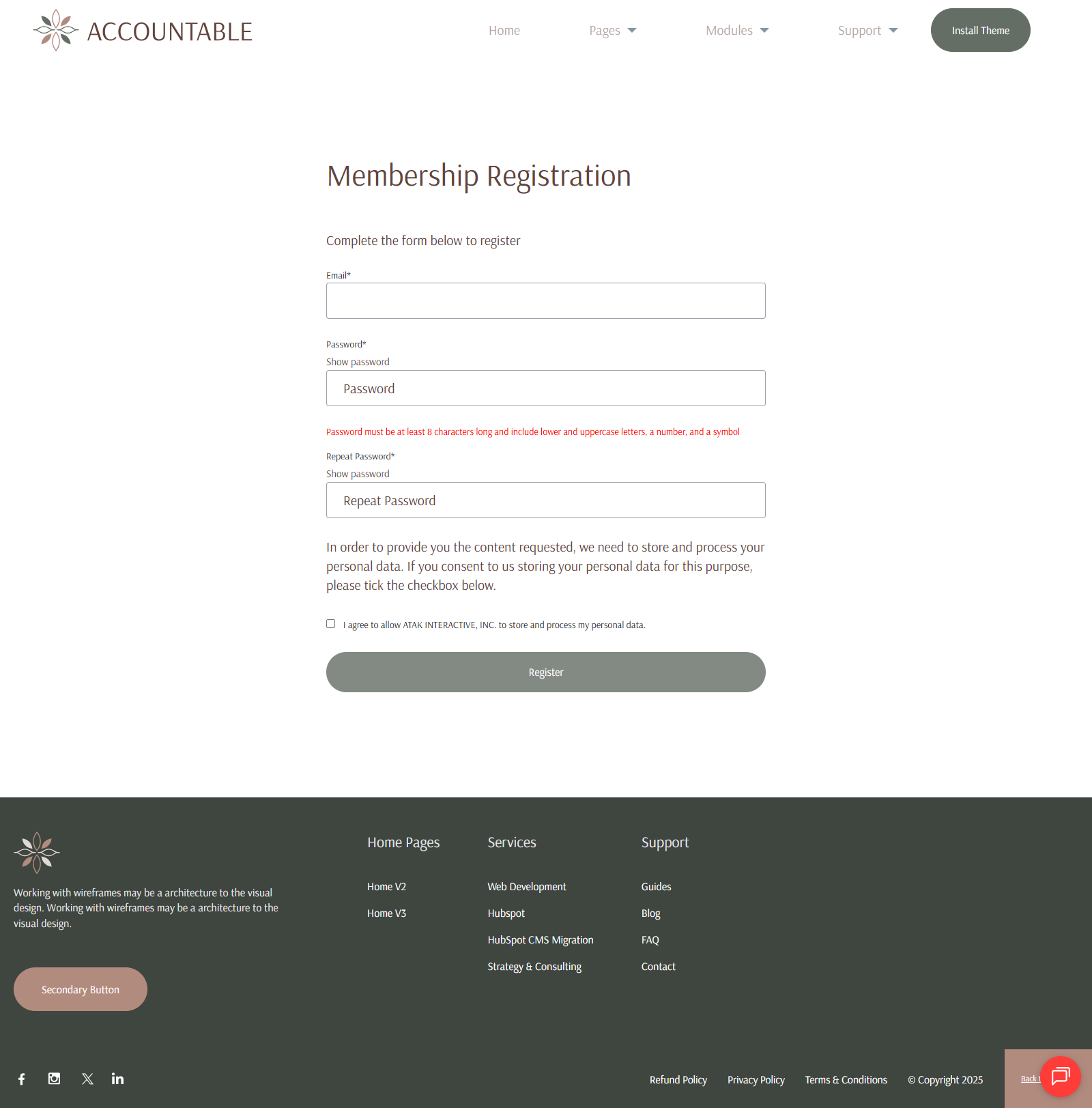 Membership Register Page