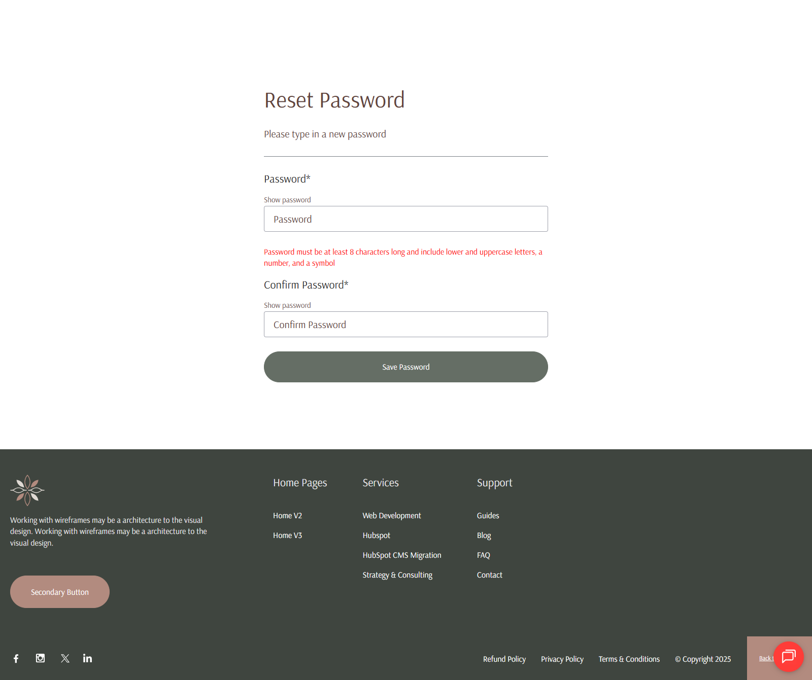 Reset Password Page