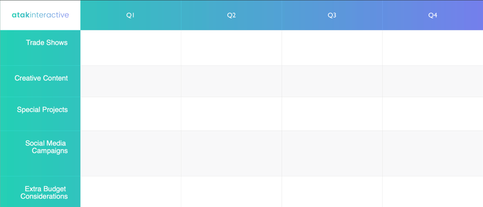 Blank quarterly macro calendar template for annual marketing planning