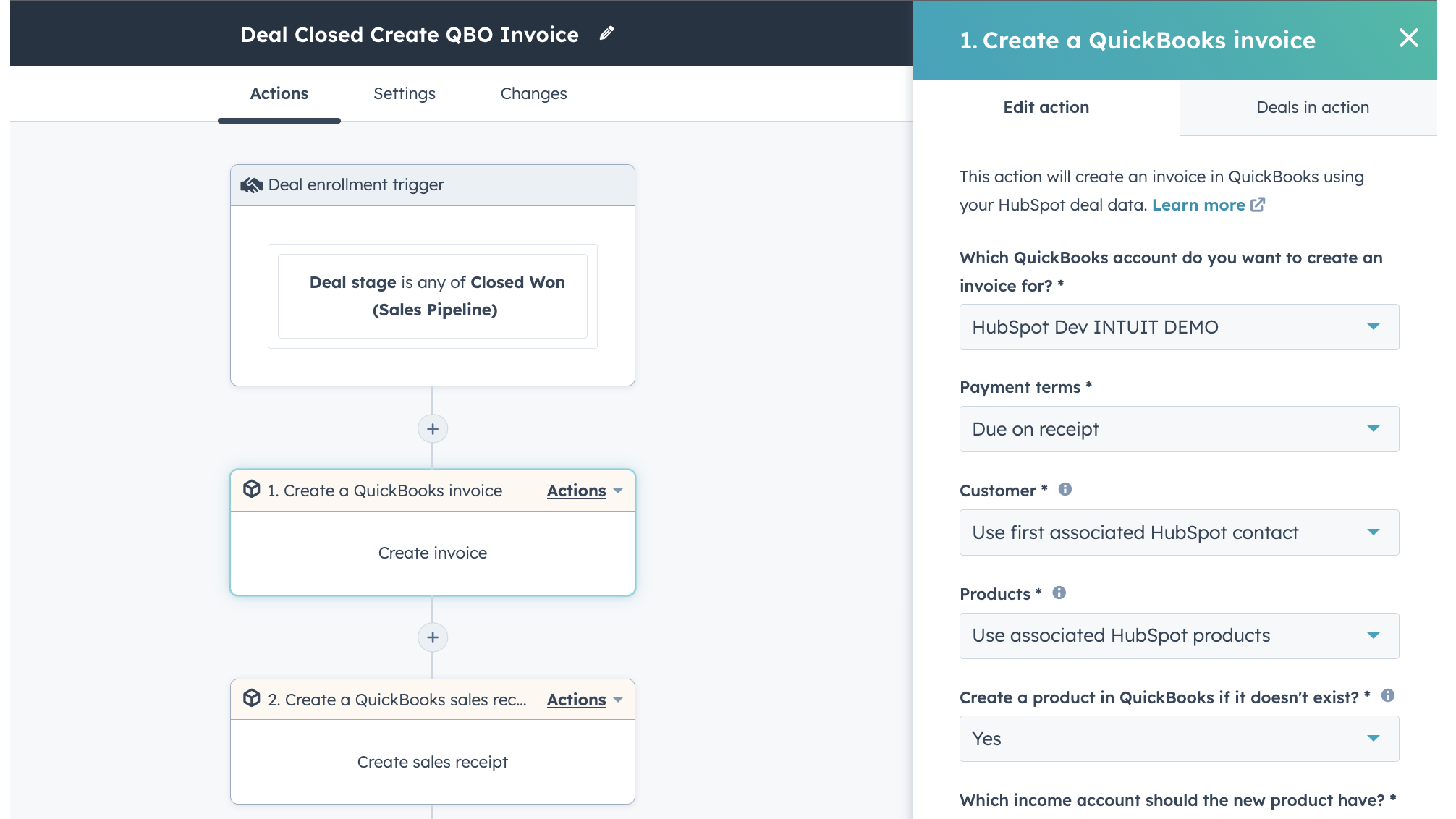 QuickBooks Invoice HubSpot