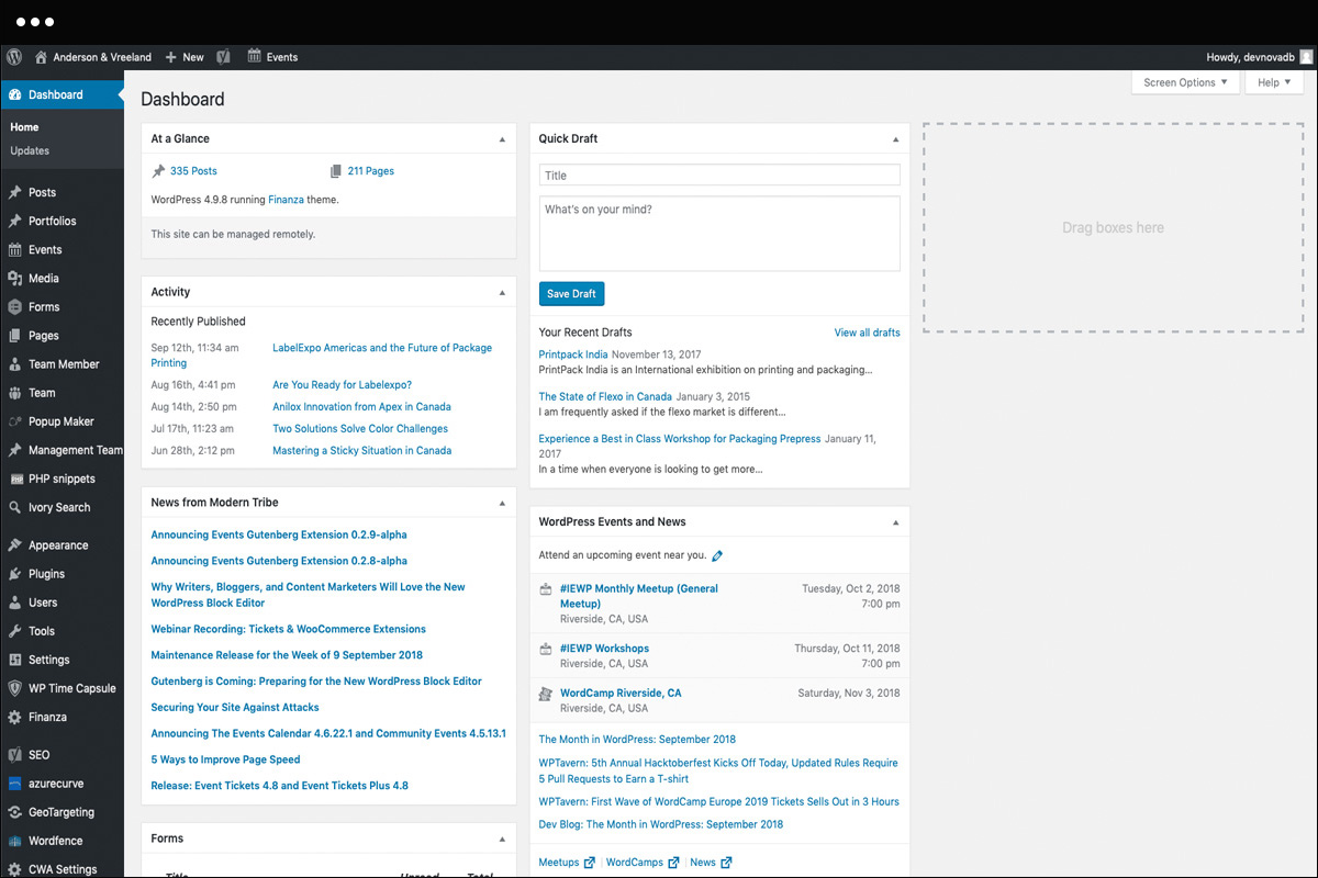 Wordpress Dashboard