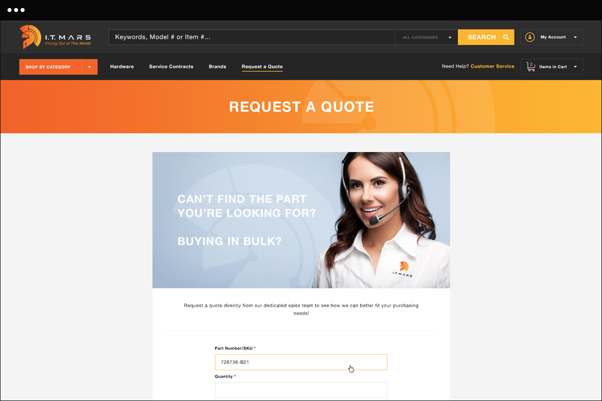 Request a Quote Page Design